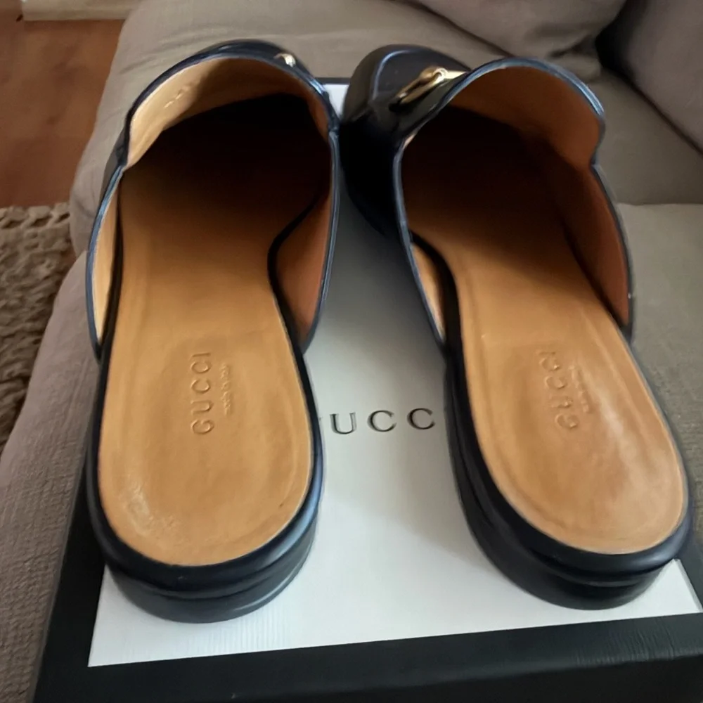 Gucci Black Leather Horsebit Slip-On Mules - Picture 2 of 11